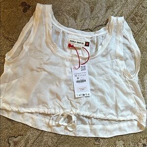 Zara White Sheer Silky NEW Drawstring Cropped Tank